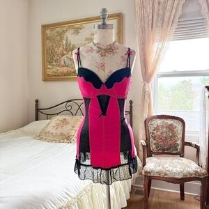 Pink mini dress  Y2K hot pink and black bustier mini‎ dress Native